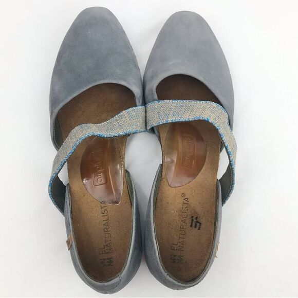 El Naturalista Blue Suede Leather Mary Jane Slip On Pointed Toe Ballet Flat Shoe - Picture 8 of 16